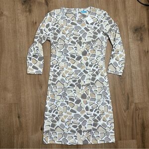 NEW J.Mclaughlin Sophia Dress Sz Small Off White Grey Cobblestone Geo 3/4 sleeve